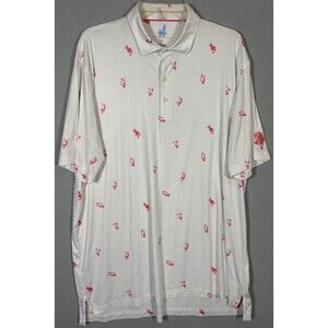 Johnnie O Polo Shirt Men XL White Pink Parrot AOP Featherweight Performance Golf